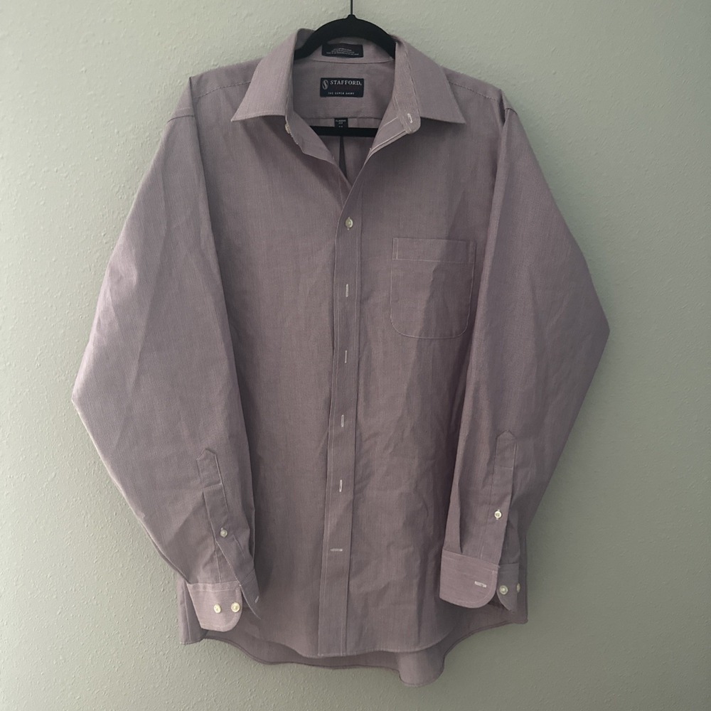 Stafford Performance Mens 16 Purple White Stripe Classic Fit Dress Shirt